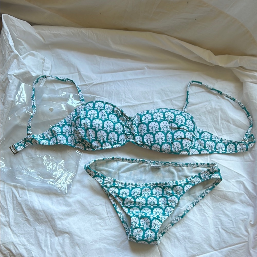 Roberta Roller Rabbit Blue Turquoise Teal and White Bikini Set NWOT